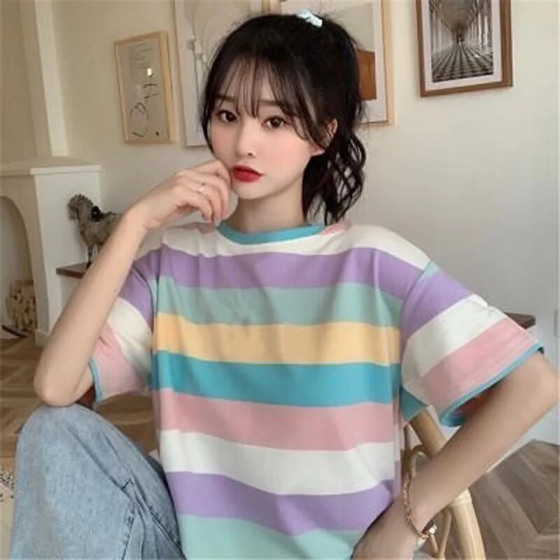 Korean Streetwear Striped T-Shirt