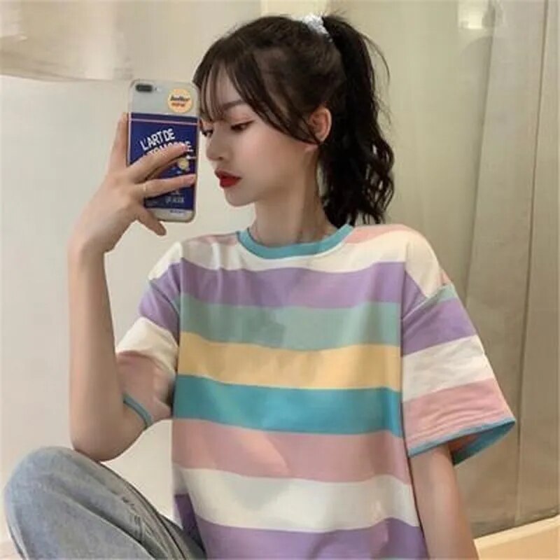 Korean Streetwear Striped T-Shirt