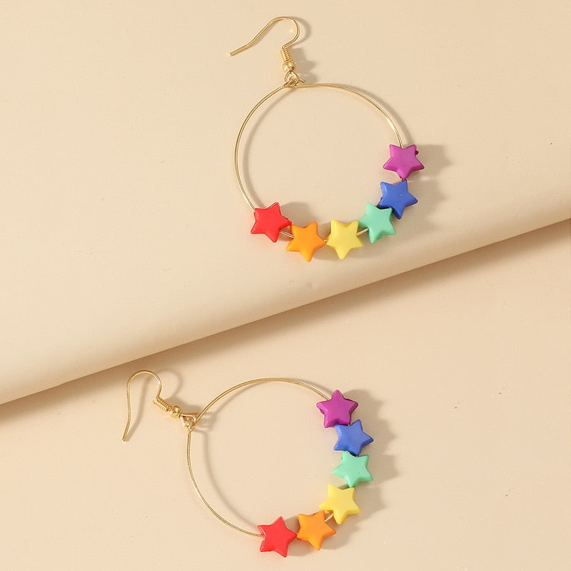 Rainbow Stars Hoop Earrings