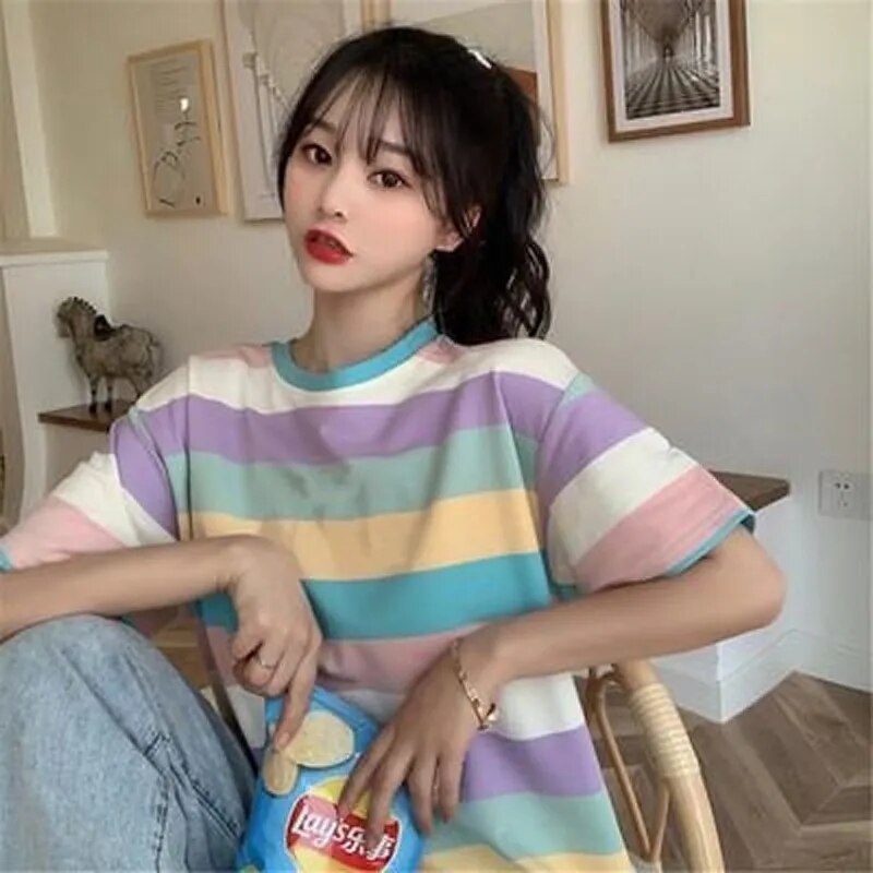 Korean Streetwear Striped T-Shirt