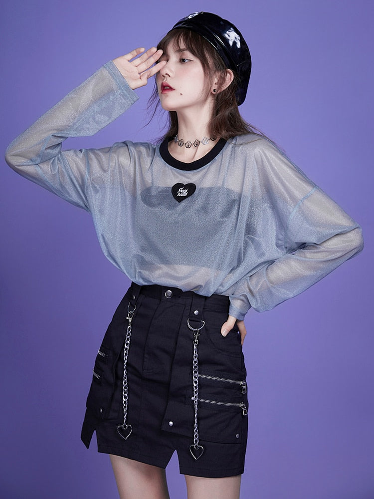Webcore Y2K Oversized Mesh Top