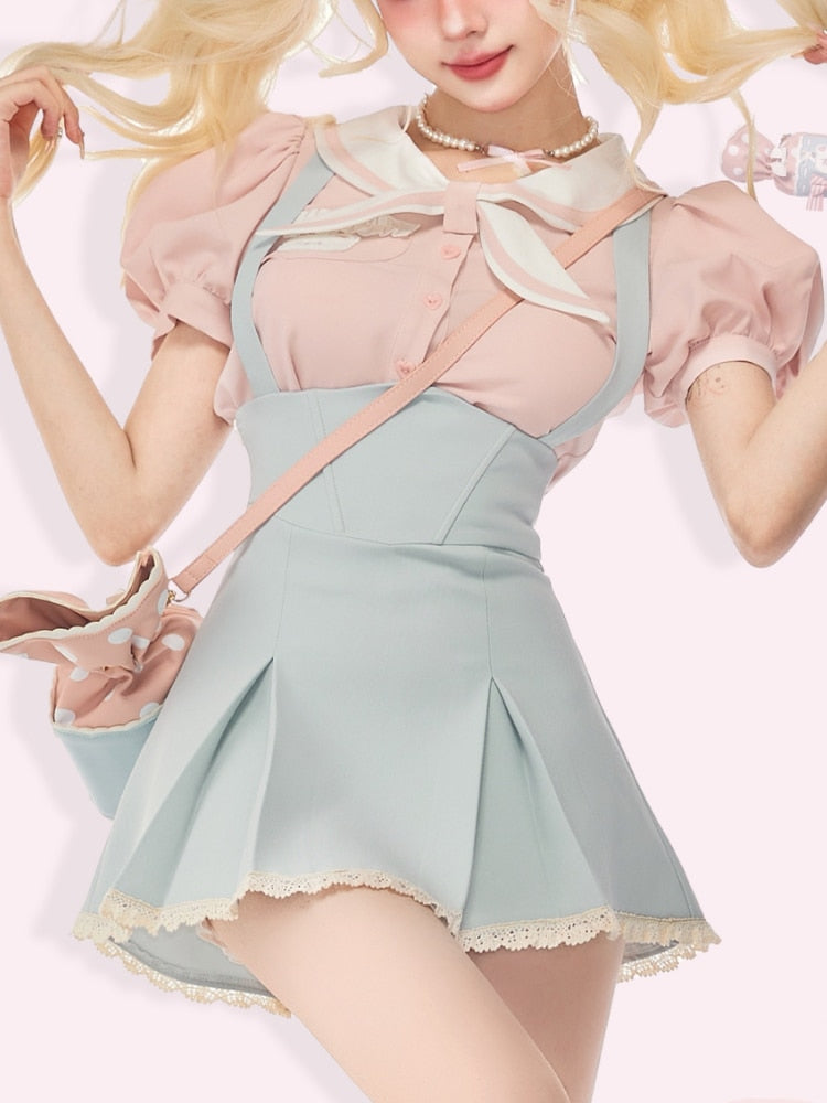 Sweet Girl Two Piece Set Blue Pink