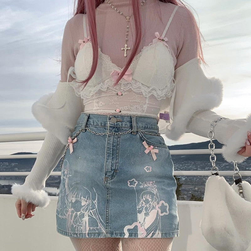 Dollette Lace Top Pink Ribbons