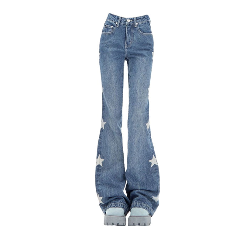 Y2K Retro Star Denim Flare Pants