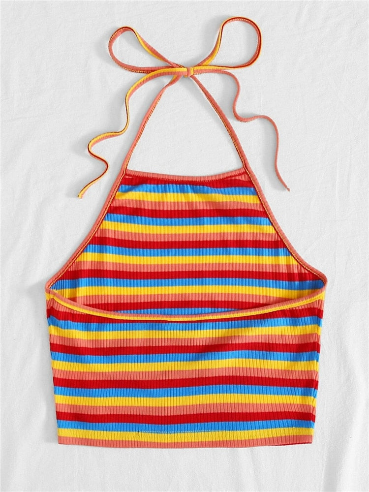 Rainbow Striped Halter Top
