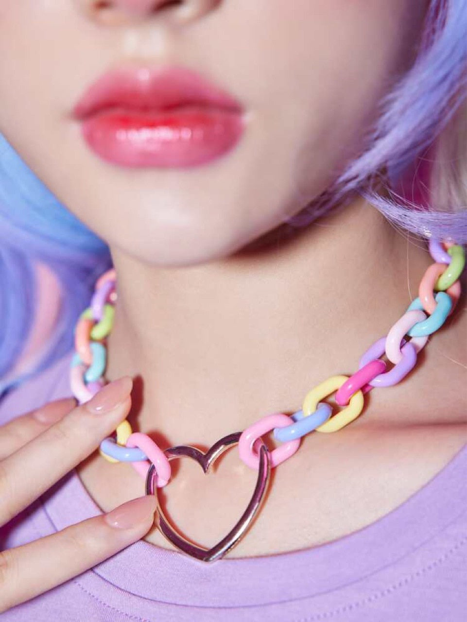 Candy Resin Chain Heart Pendant Necklace