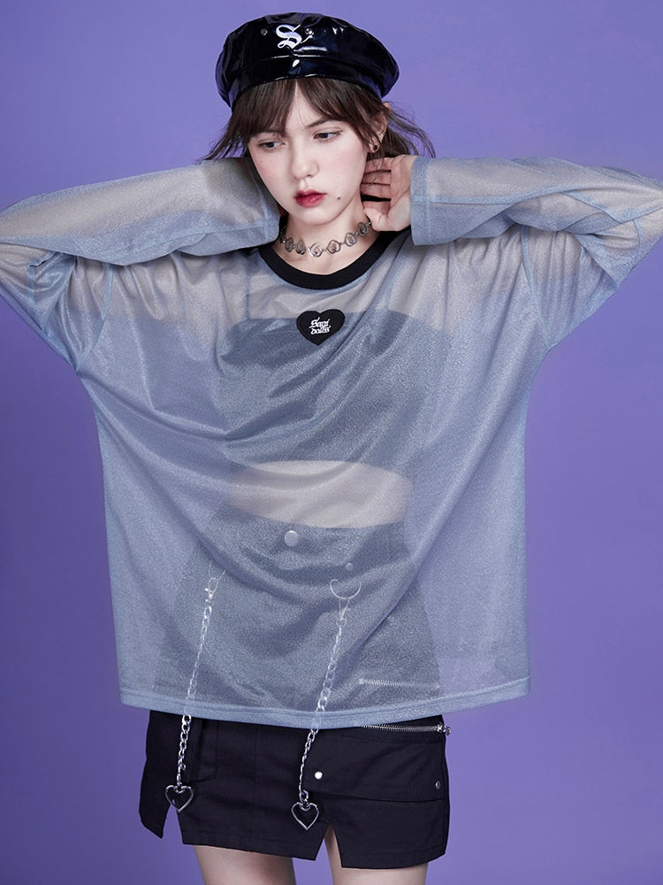 Webcore Y2K Oversized Mesh Top