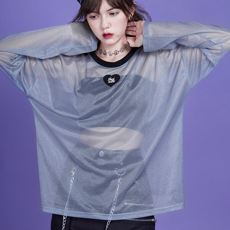 Webcore Y2K Oversized Mesh Top