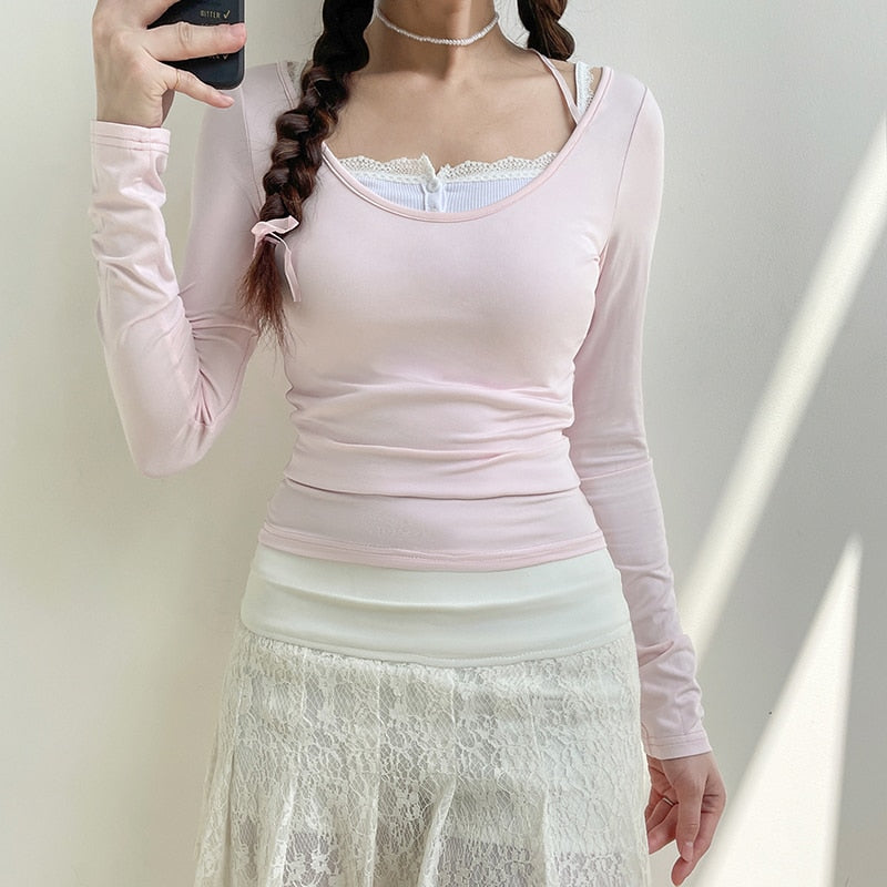 Sweet Girl Lace-up Long Sleeve Top
