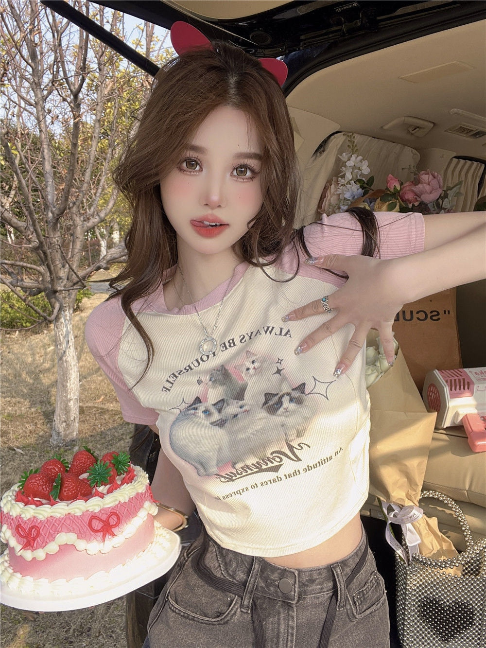 Cute Cat Baseball T-Shirt
