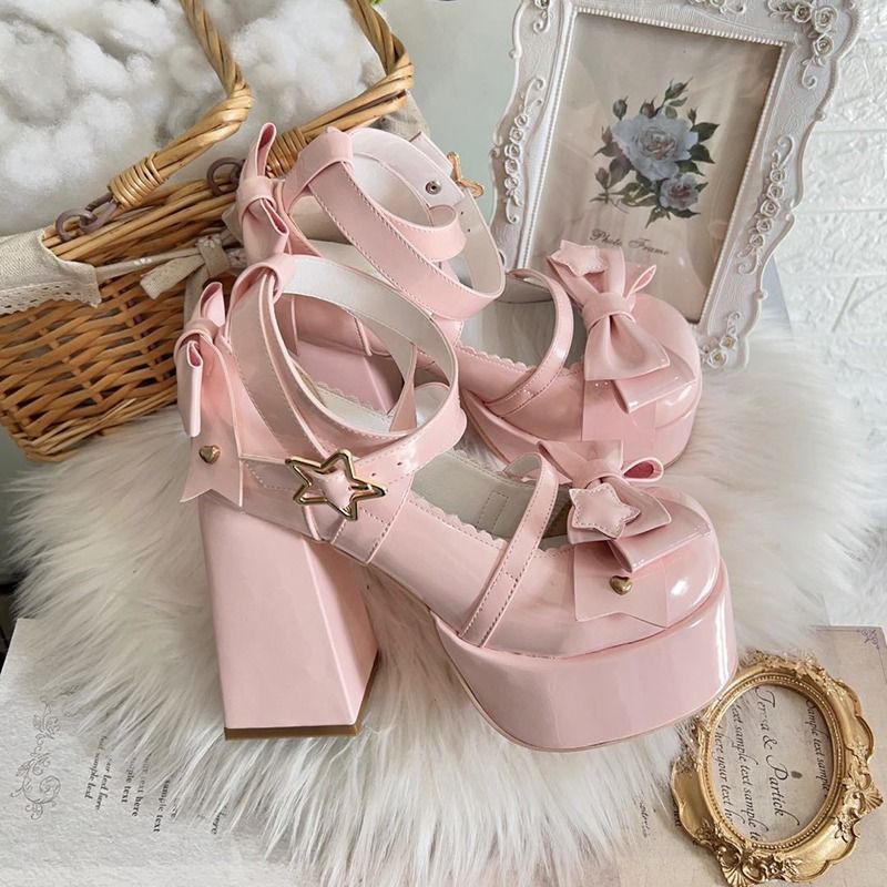 Sweet Bow Pink Mary Janes High Heels