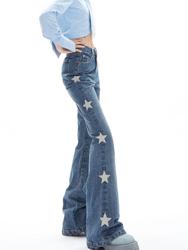 Y2K Retro Star Denim Flare Pants