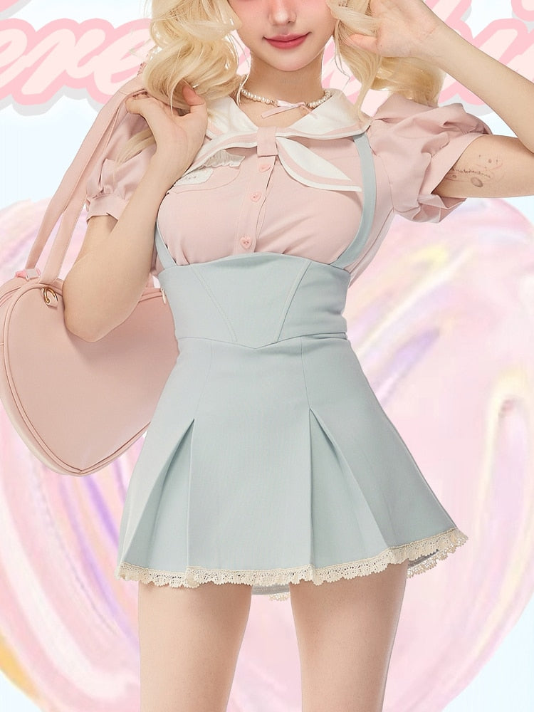 Sweet Girl Two Piece Set Blue Pink