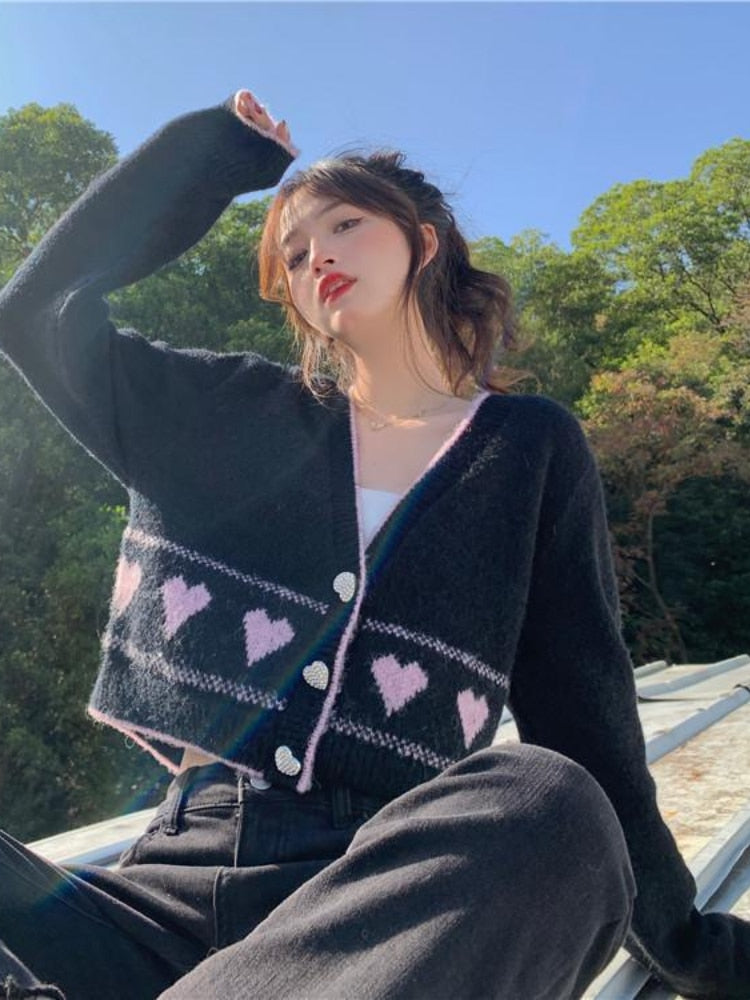 Korean Coquette Heart Cardigan