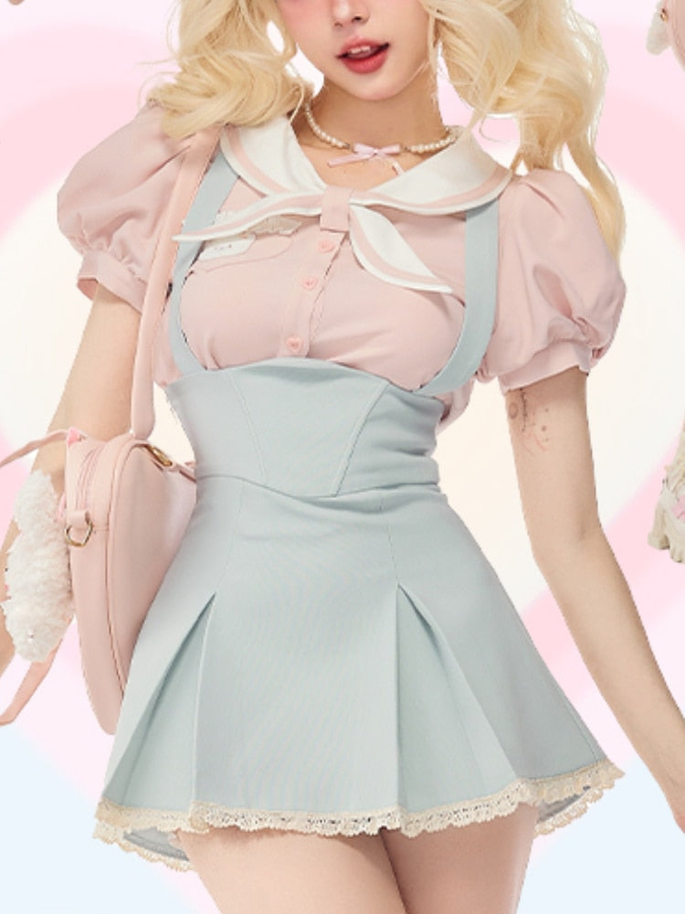 Sweet Girl Two Piece Set Blue Pink