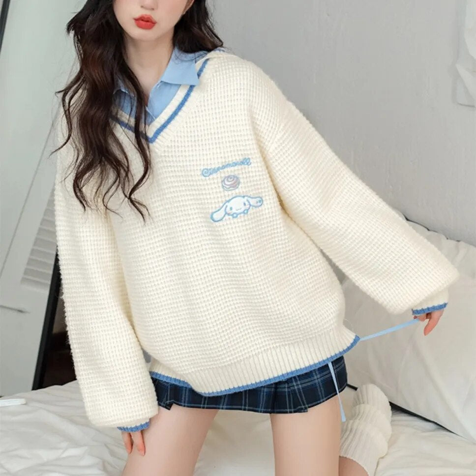 Kawaii Cinnamoroll V-Neck Sweater