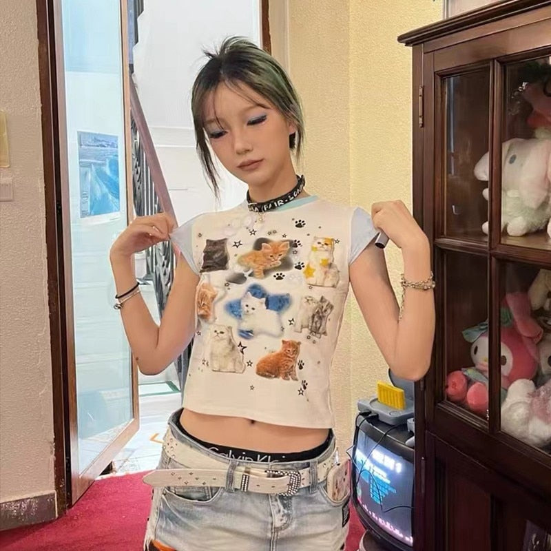 Cute Cats Aesthetic Crop Tee