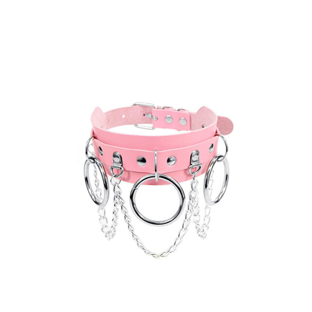 Collar Choker Metal Hoops Chains Pink