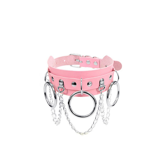 Collar Choker Metal Hoops Chains Pink