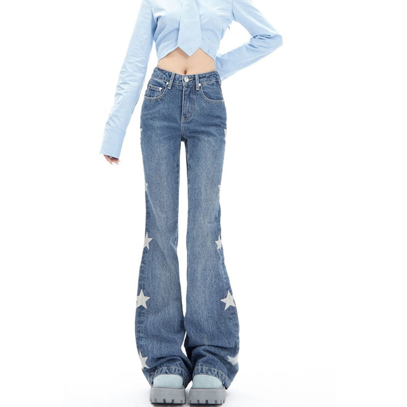 Y2K Retro Star Denim Flare Pants