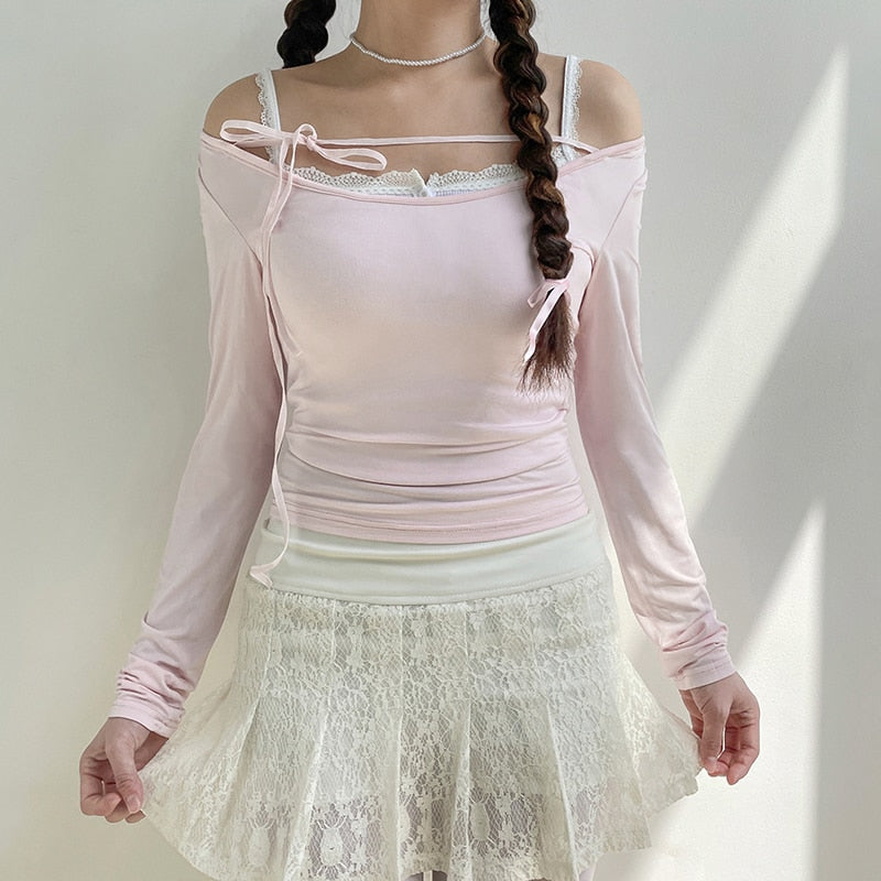 Sweet Girl Lace-up Long Sleeve Top