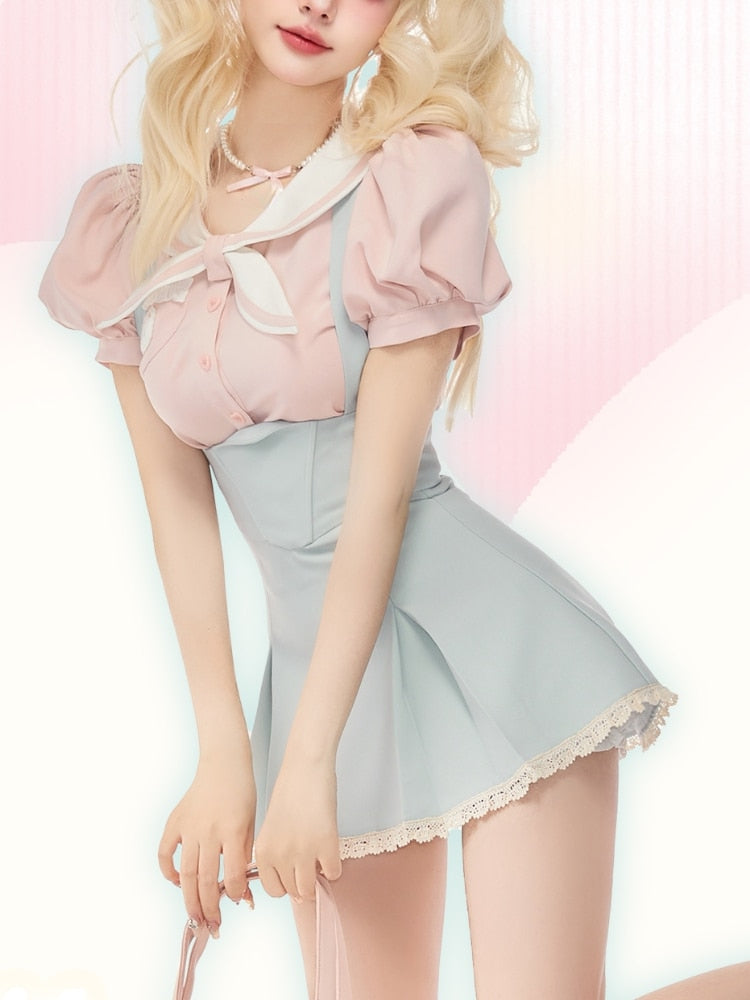 Sweet Girl Two Piece Set Blue Pink