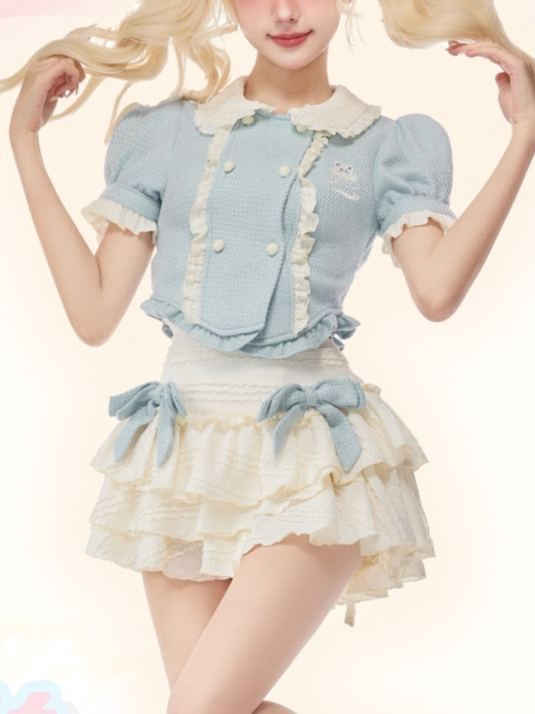 Baby Blue Dollette Skirt Matching Set