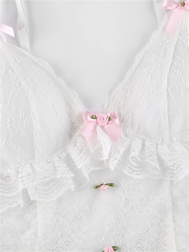 Dollette Lace Top Pink Ribbons