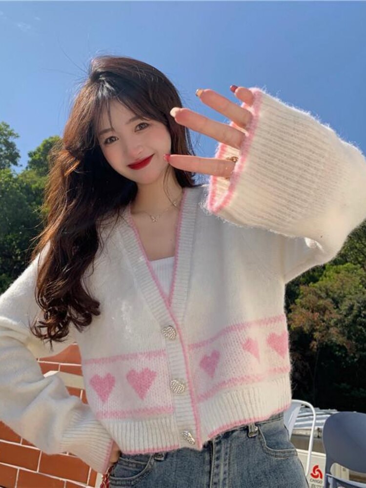Korean Coquette Heart Cardigan