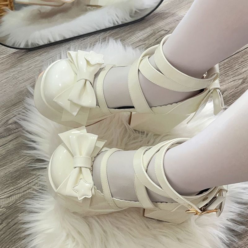 Sweet Bow White Mary Janes High Heels