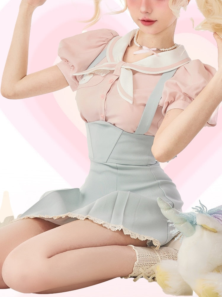 Sweet Girl Two Piece Set Blue Pink