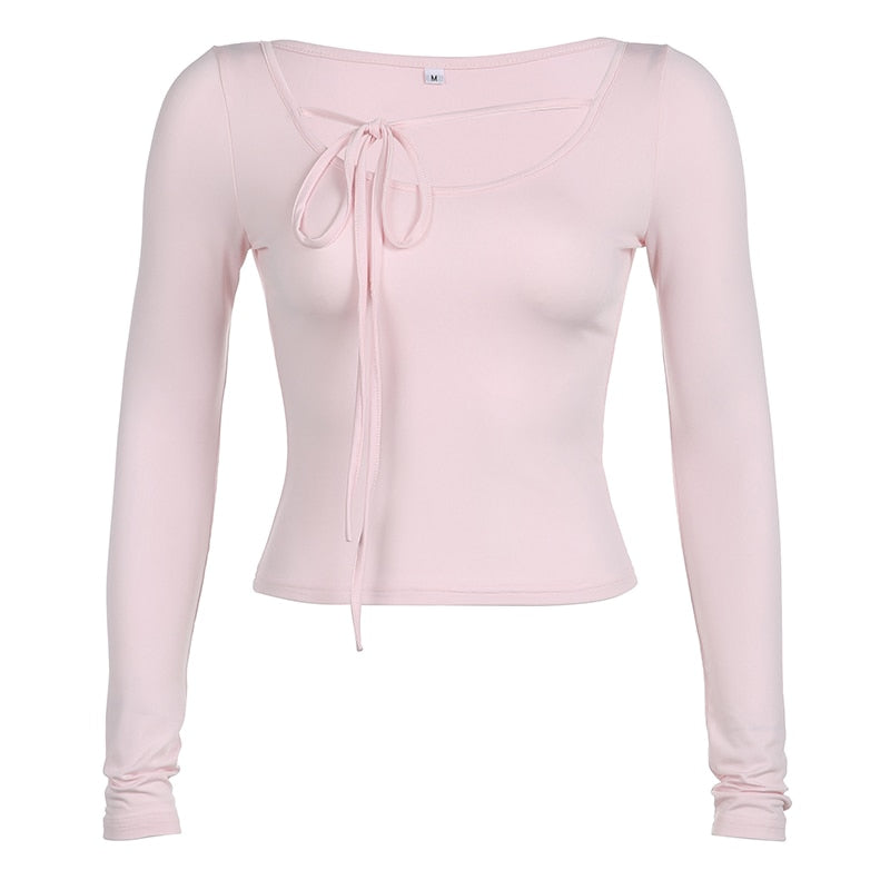 Sweet Girl Lace-up Long Sleeve Top