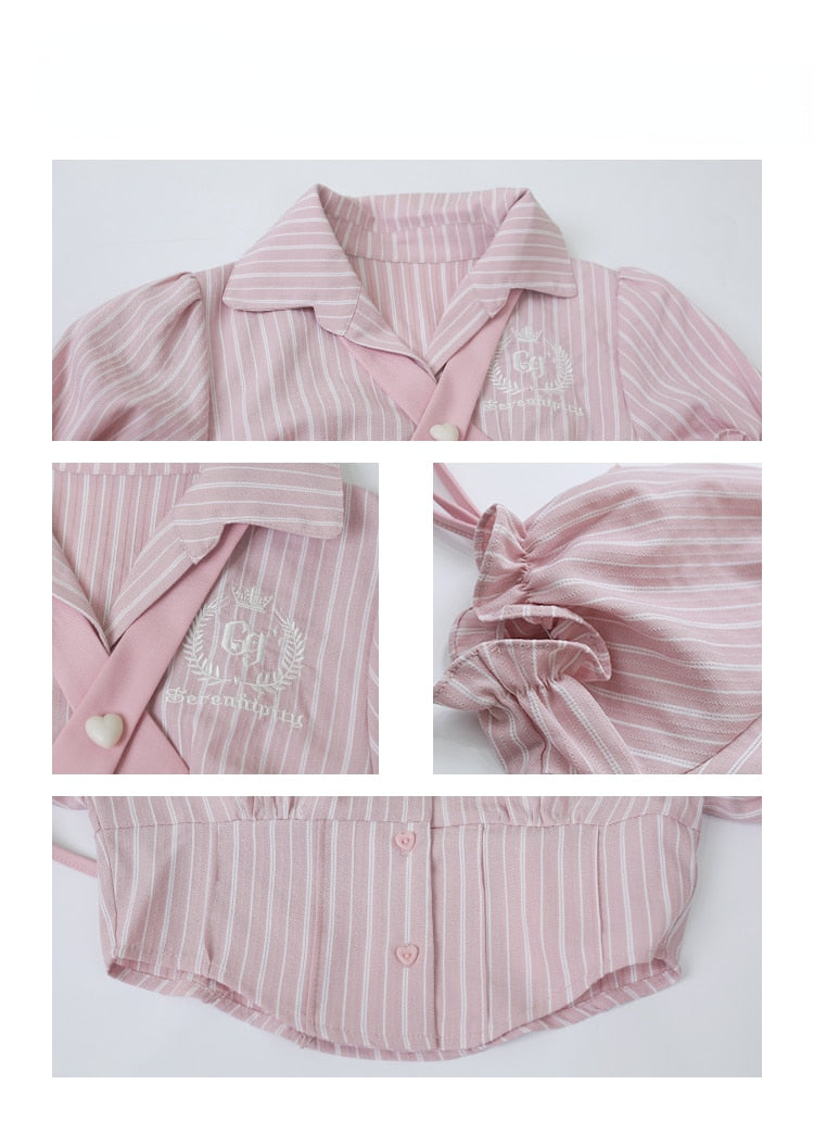 Sweet Girl Pink Blouse Suspender Dress Set