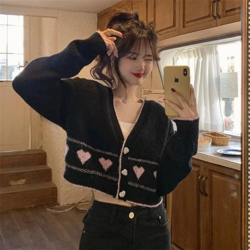 Korean Coquette Heart Cardigan