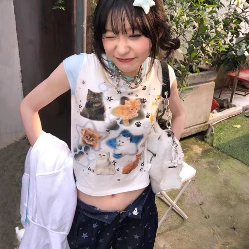 Cute Cats Aesthetic Crop Tee