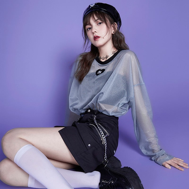 Webcore Y2K Oversized Mesh Top