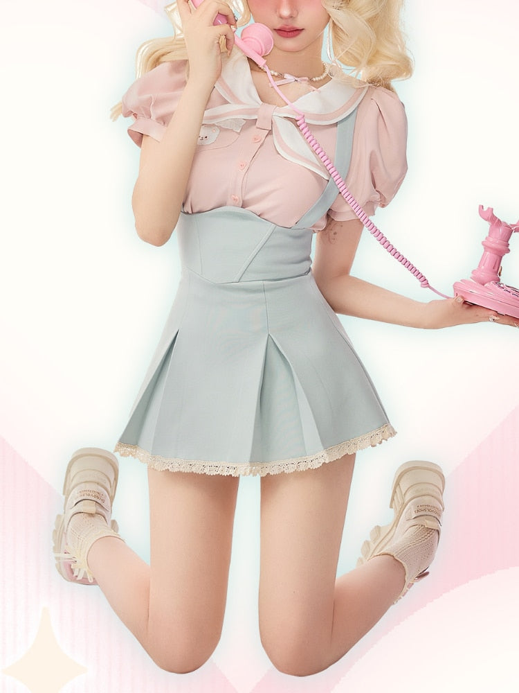 Sweet Girl Two Piece Set Blue Pink