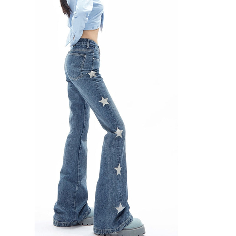 Y2K Retro Star Denim Flare Pants