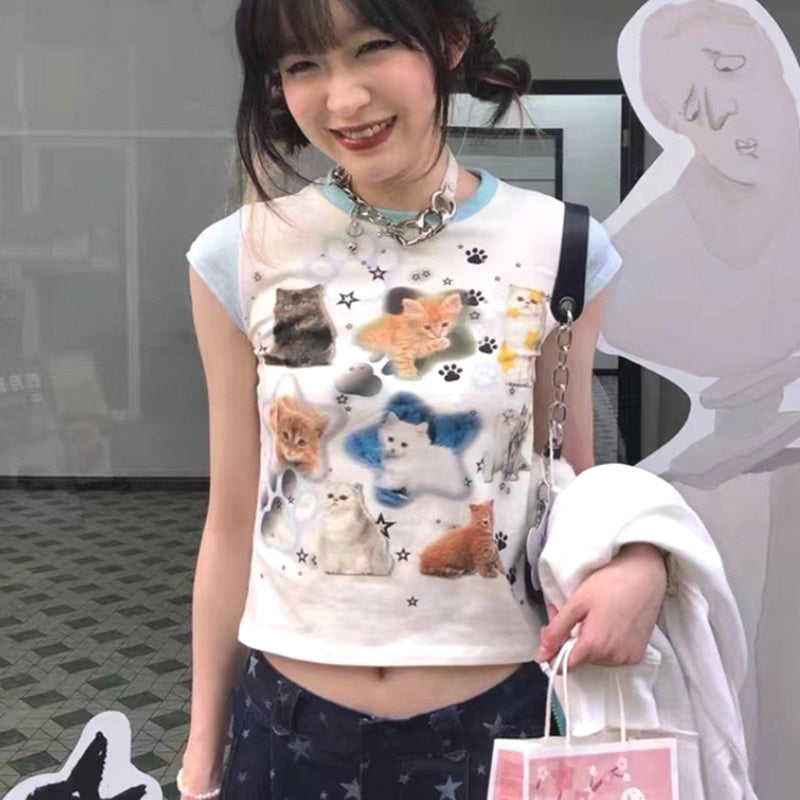 Cute Cats Aesthetic Crop Tee