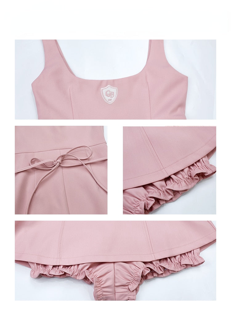 Sweet Girl Pink Blouse Suspender Dress Set