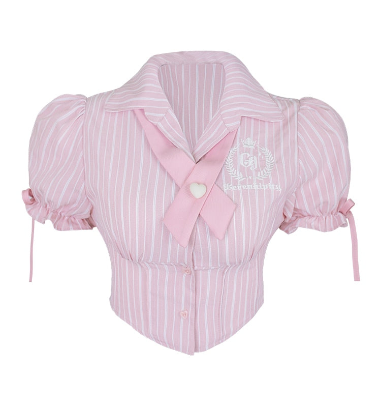 Sweet Girl Pink Blouse Suspender Dress Set