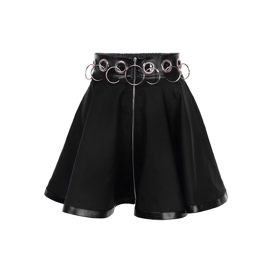 Dark Goth Zipper Rings A-Line Skirt