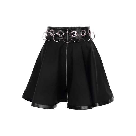 Dark Goth Zipper Rings A-Line Skirt