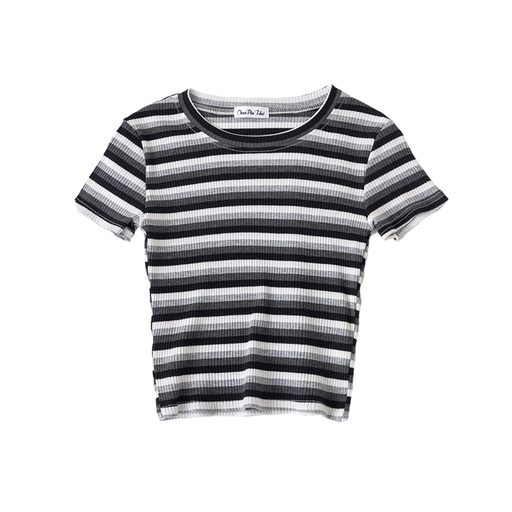 Striped Crop T-Shirt Gray Black White