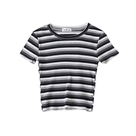Striped Crop T-Shirt Gray Black White