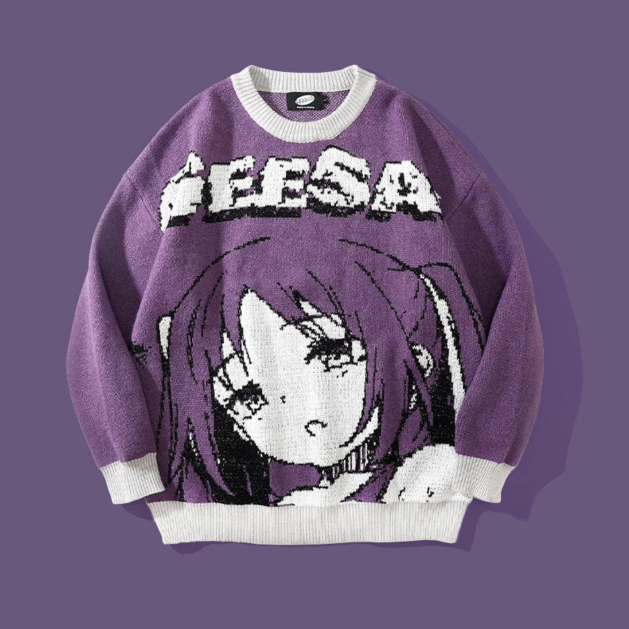 Anime Girl Knitted Sweater Harajuku