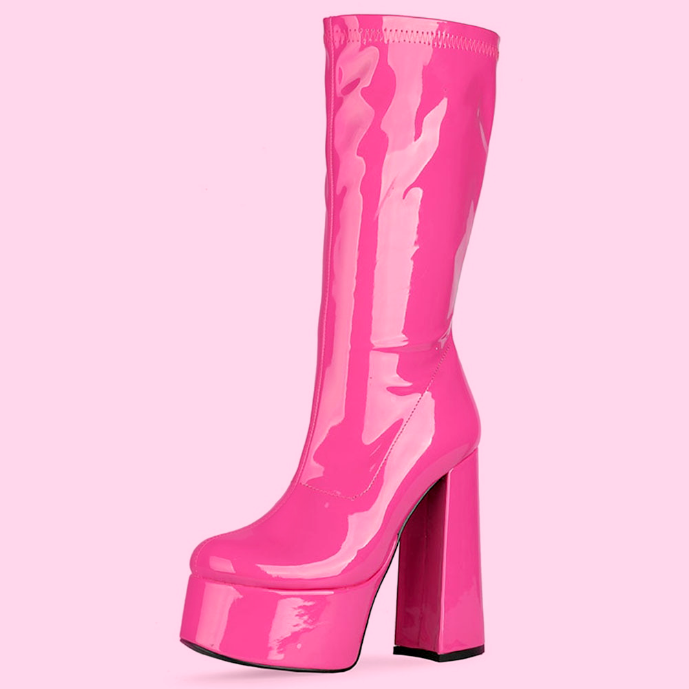 Shiny pink boots best sale