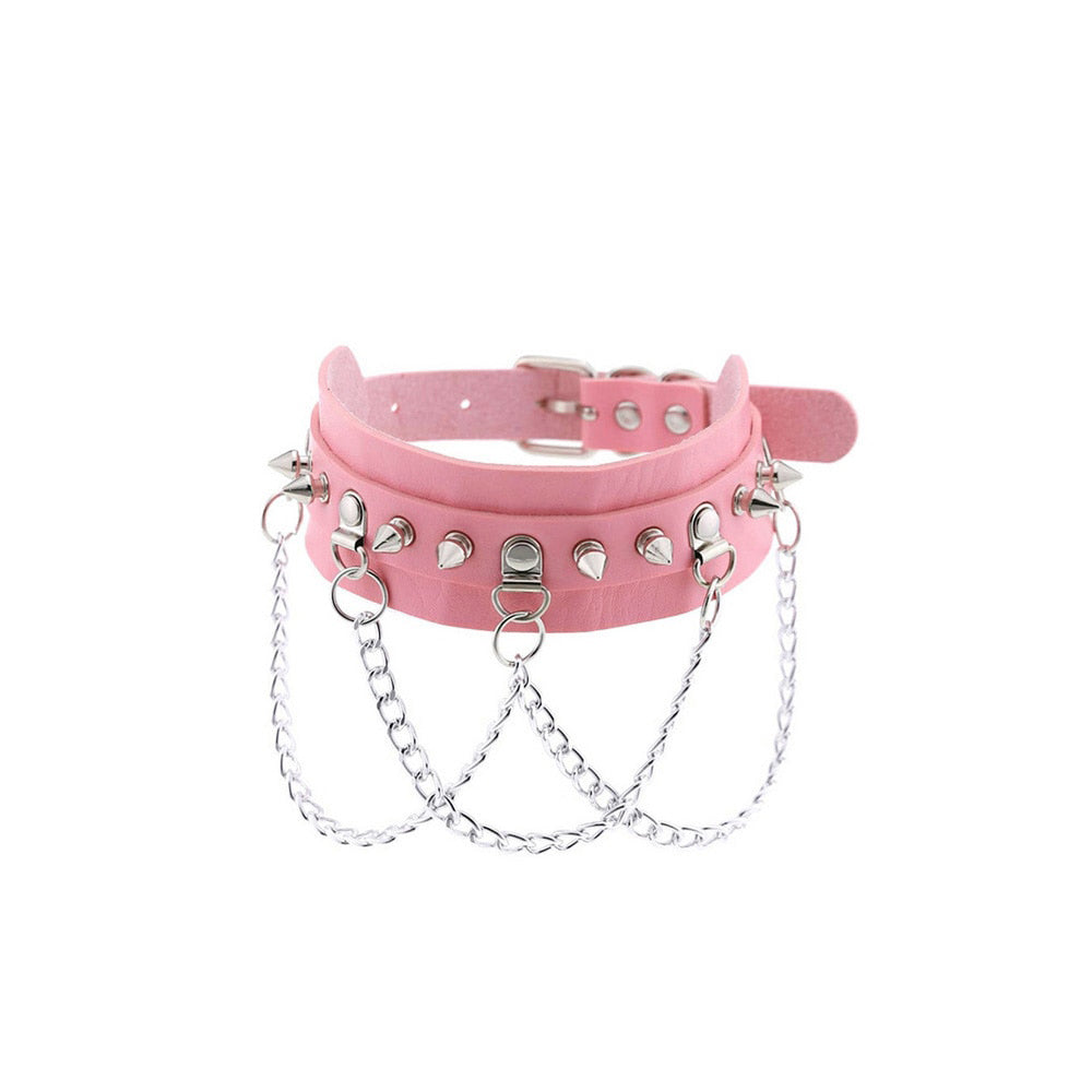 Choker Collar Metal Chains Pink