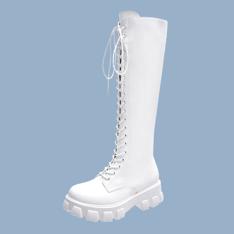 White knee high combat cheap boots