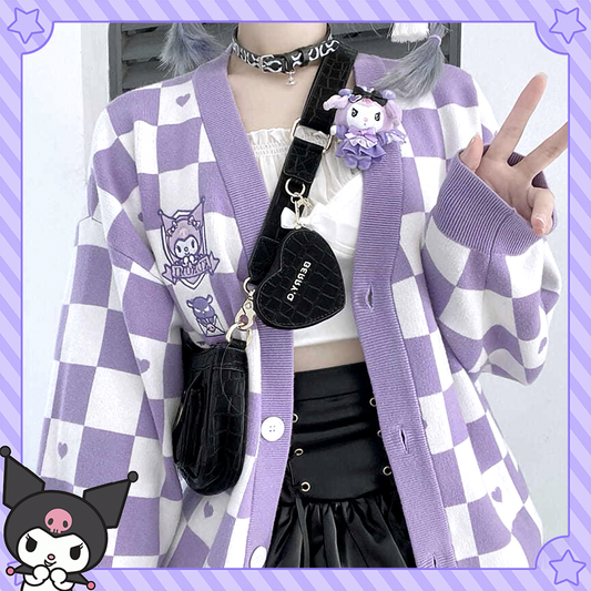 Kawaii Kuromi Purple Cardigan Sweater